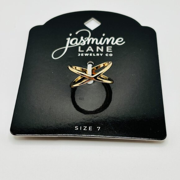 Jasmine Lane Gold X Criss Cross Ring Size 7 Modern Fashion Jewelry NWT - Picture 1 of 3